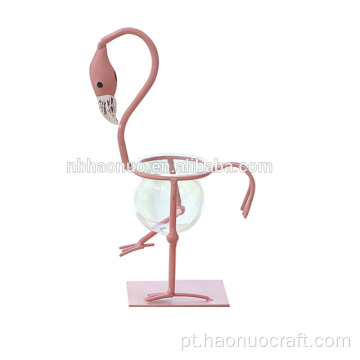 Decoração de mesa em metal rosa flamingo vaso plantador de vidro